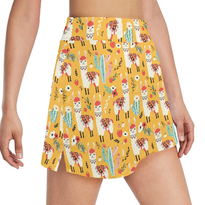 Llama Cute Themed Print 17" Golf & Pickleball Skort with Pockets