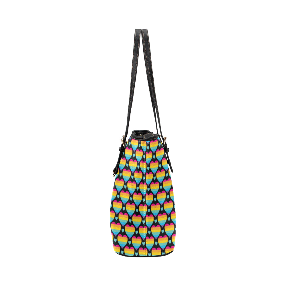 Rainbow Heart Print Pattern Leather Tote Bag