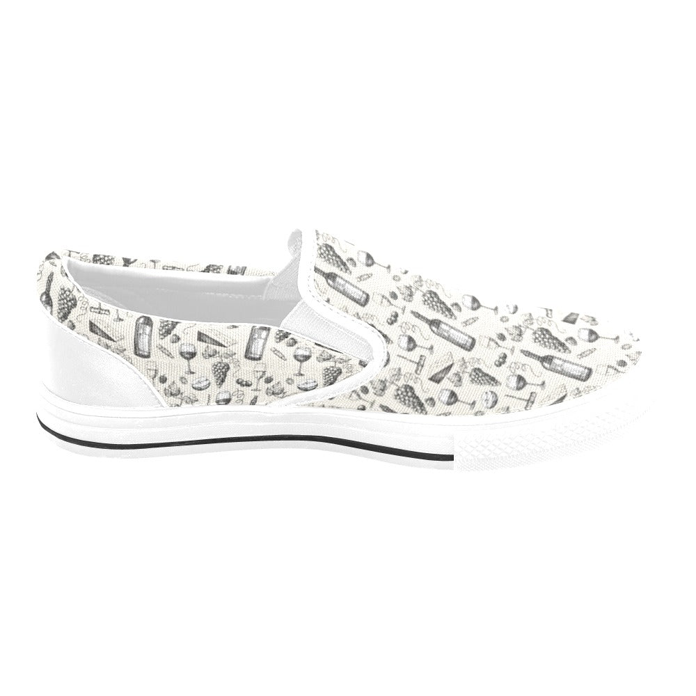 Wine Themed Print Design LKS306 White Slip Ons Canvas Women's Shoes