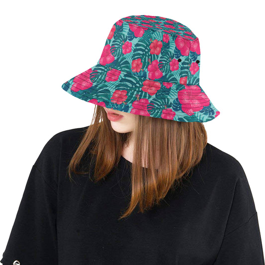 Red Hibiscus Pattern Print Design HB017 Unisex Bucket Hat