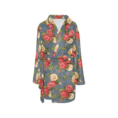 Rose Pattern Print Design RO017 Women's Fleece Robe