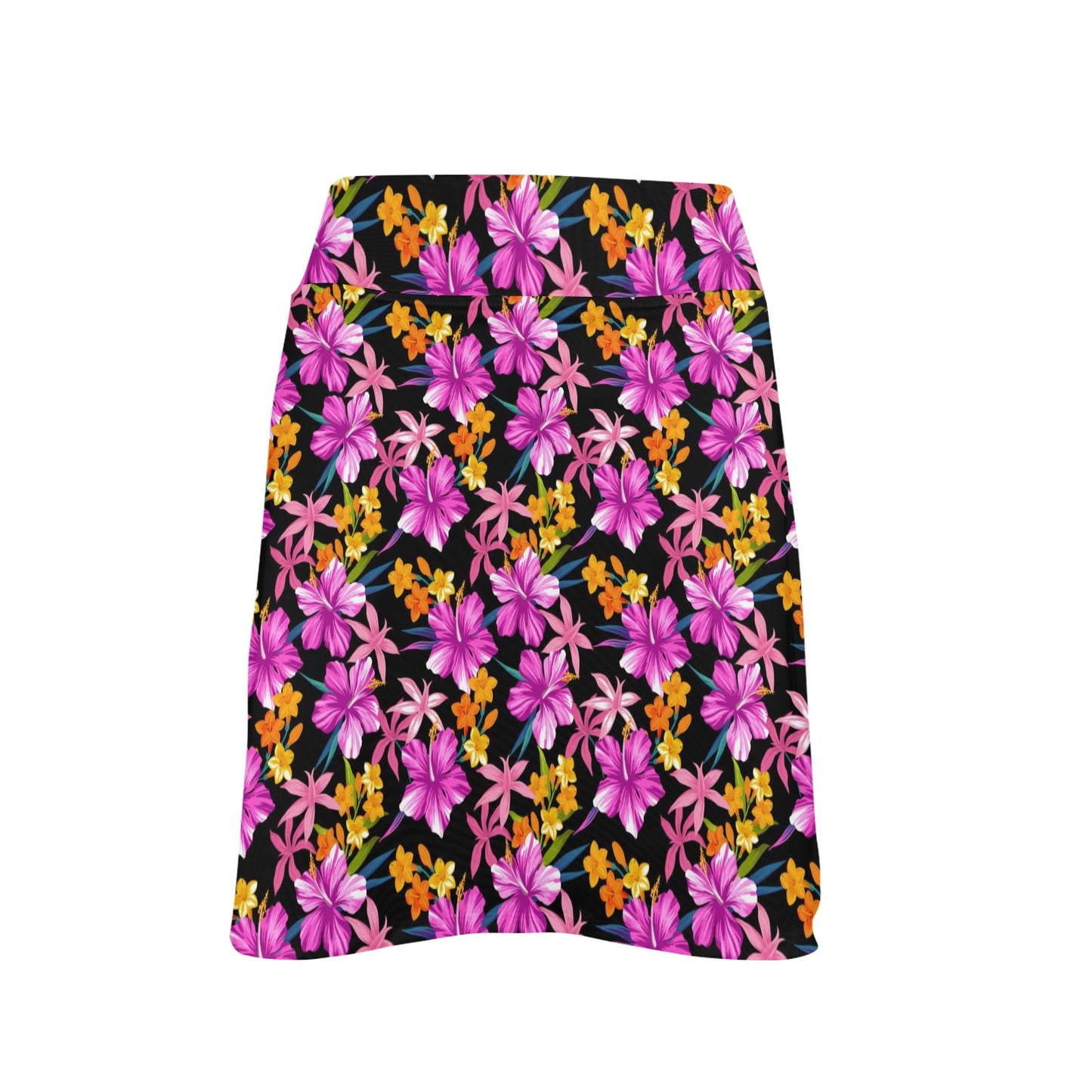 Tropical Folower Pink Hibiscus Print 17" Golf & Pickleball Skort with Pockets