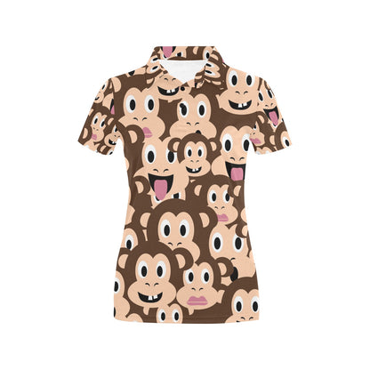 Emoji Monkey Print Pattern Women's Polo Shirt
