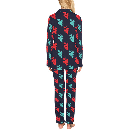 Grape Pattern Print Design GP07 Women's Long Pajama Set