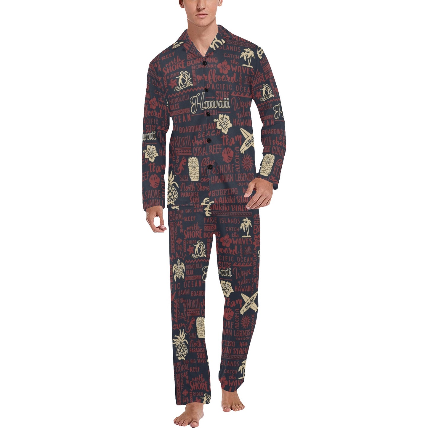 Hawaiian Themed Pattern Print Design H017 Men's Long Pajama Set