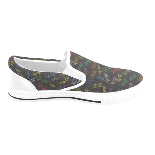 Skateboard Print Design LKS301 White Slip Ons Canvas Women's Shoes