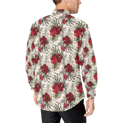 Hibiscus Print Design LKS3011 Men's Long Sleeve Dress Shirt