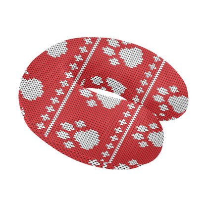 Knit Paw Pattern Print Design 03 U-Shaped Travel Neck Pillow