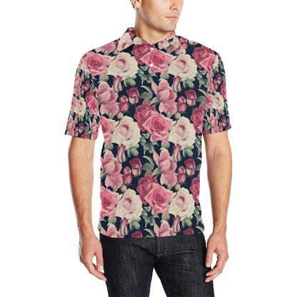 Rose Pattern Print Design RO05 Men Polo Shirt