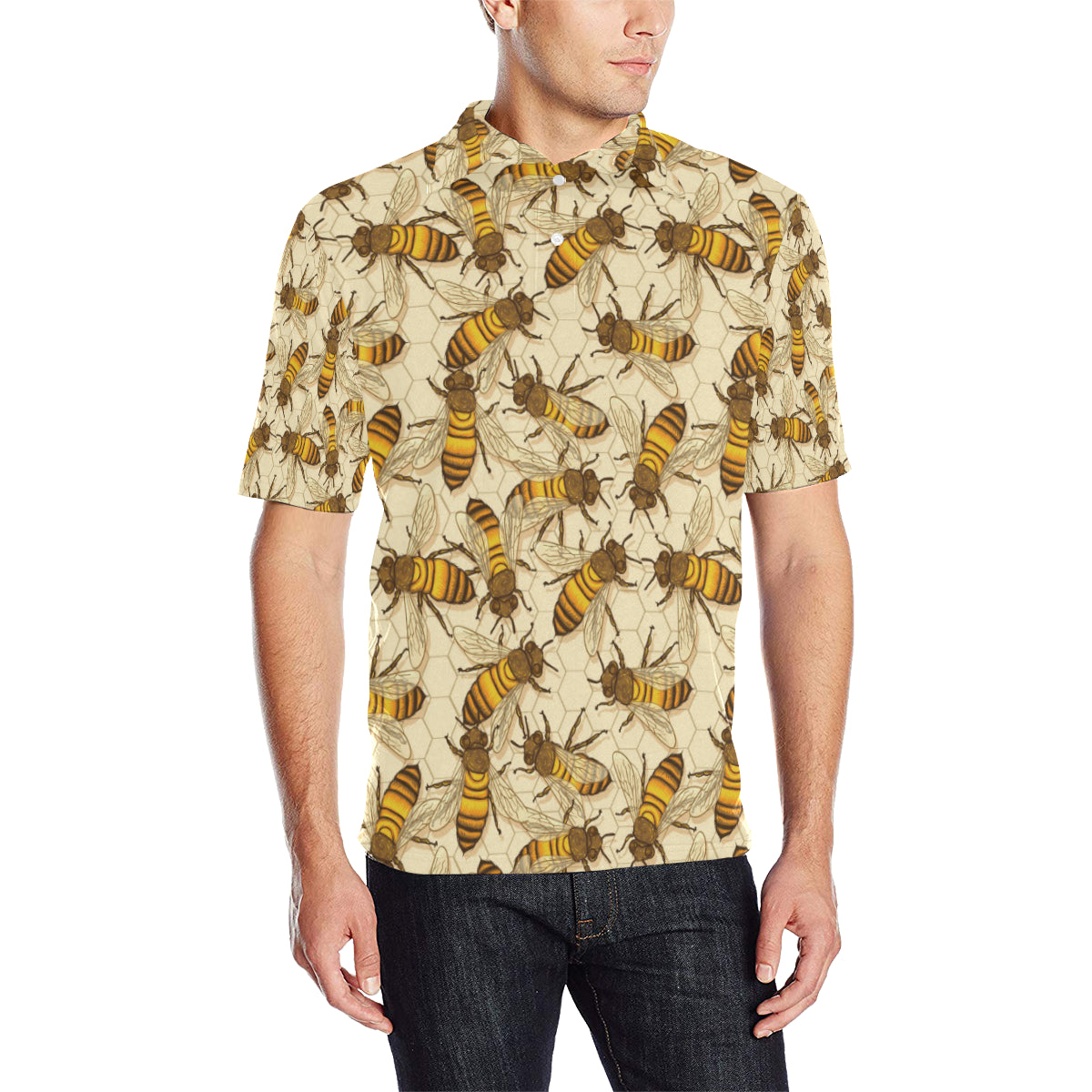 Bee Pattern Print Design BEE05 Men Polo Shirt