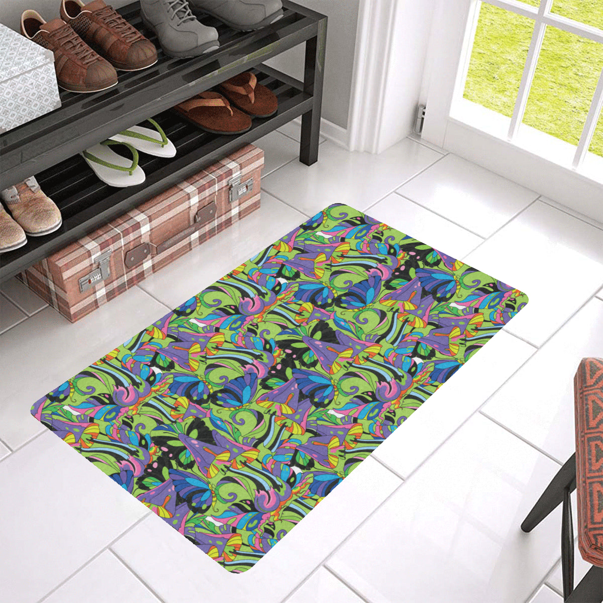 Psychedelic Trippy Mushroom Themed Rubber Doormat