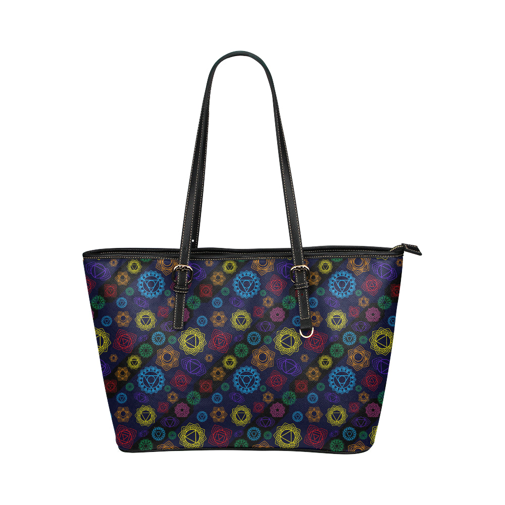 Chakra Colorful Print Pattern Leather Tote Bag