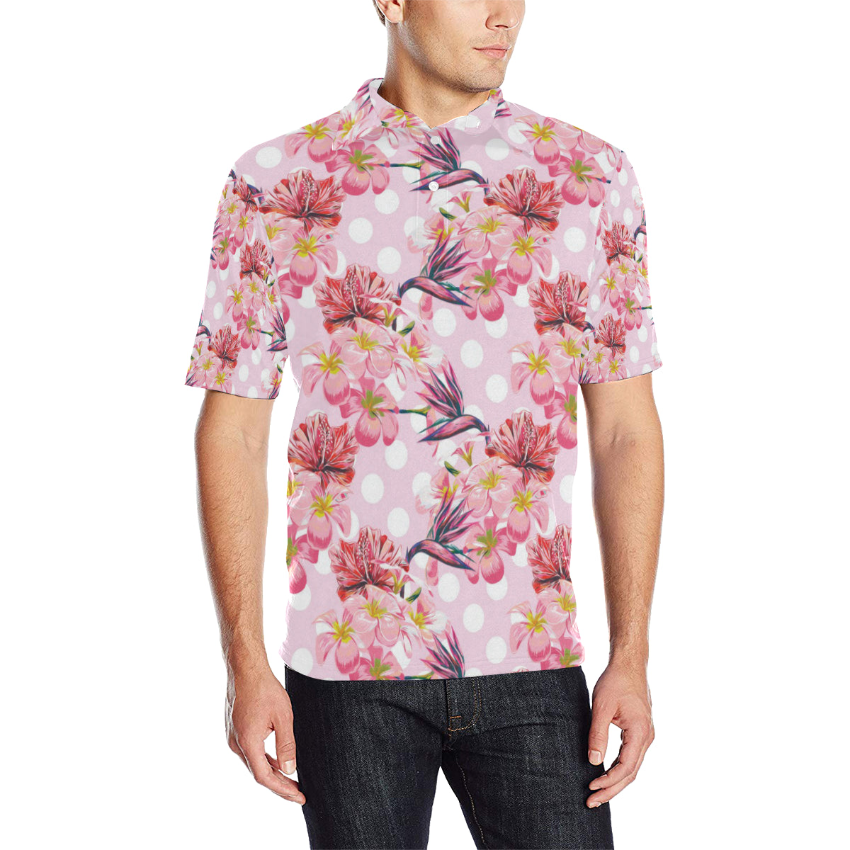 Bird Of Paradise Pattern Print Design BOP011 Men Polo Shirt