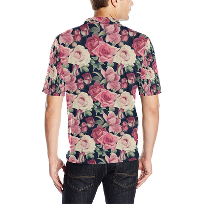 Rose Pattern Print Design RO05 Men Polo Shirt