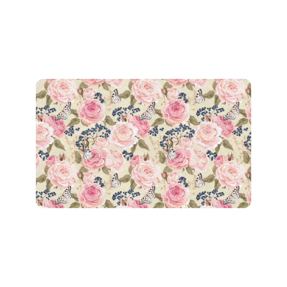 Floral Pink Butterfly Print Rubber Doormat