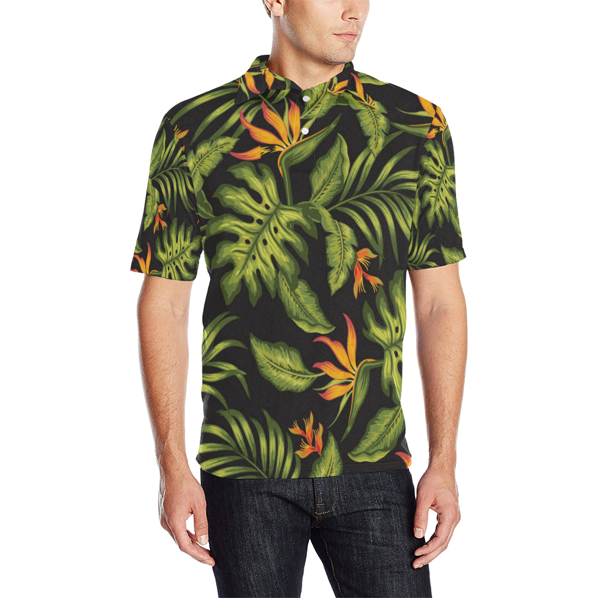 Bird Of Paradise Pattern Print Design BOP013 Men Polo Shirt