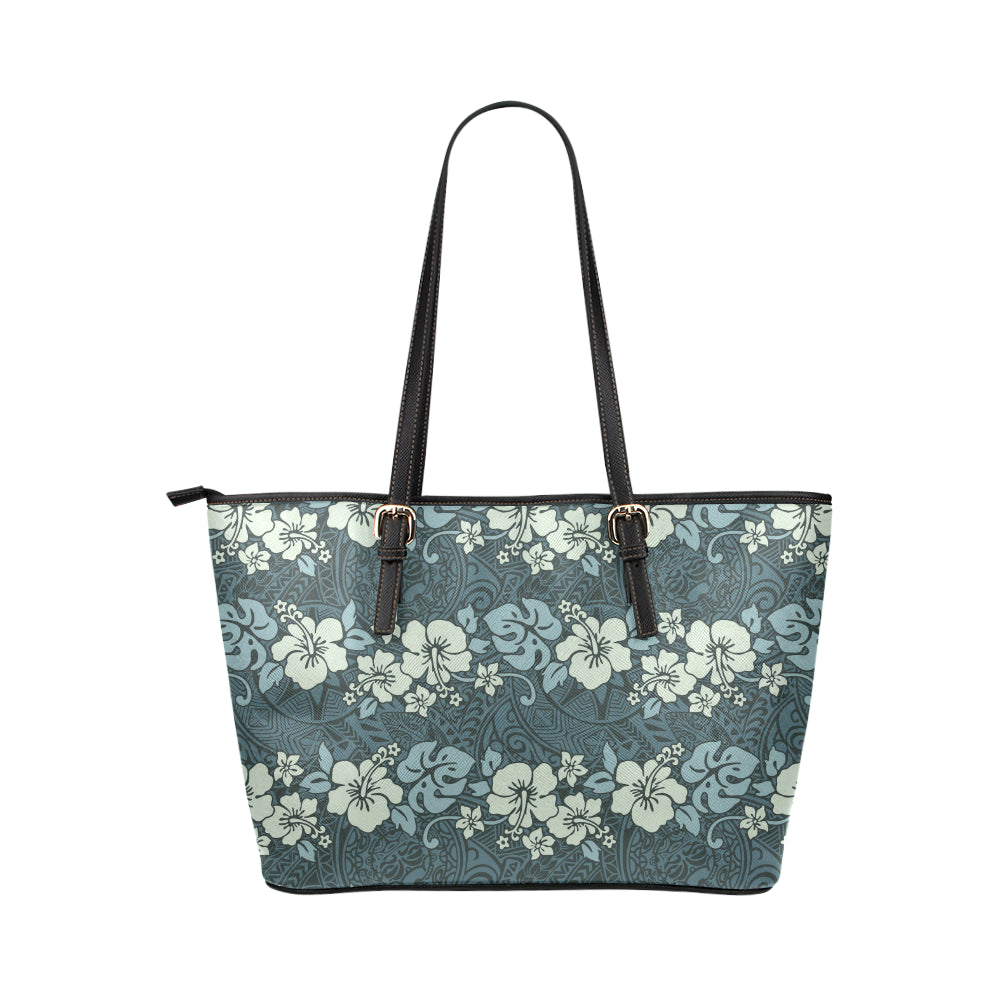 Flower Hawaiian Hibiscus Style Print Pattern Leather Tote Bag
