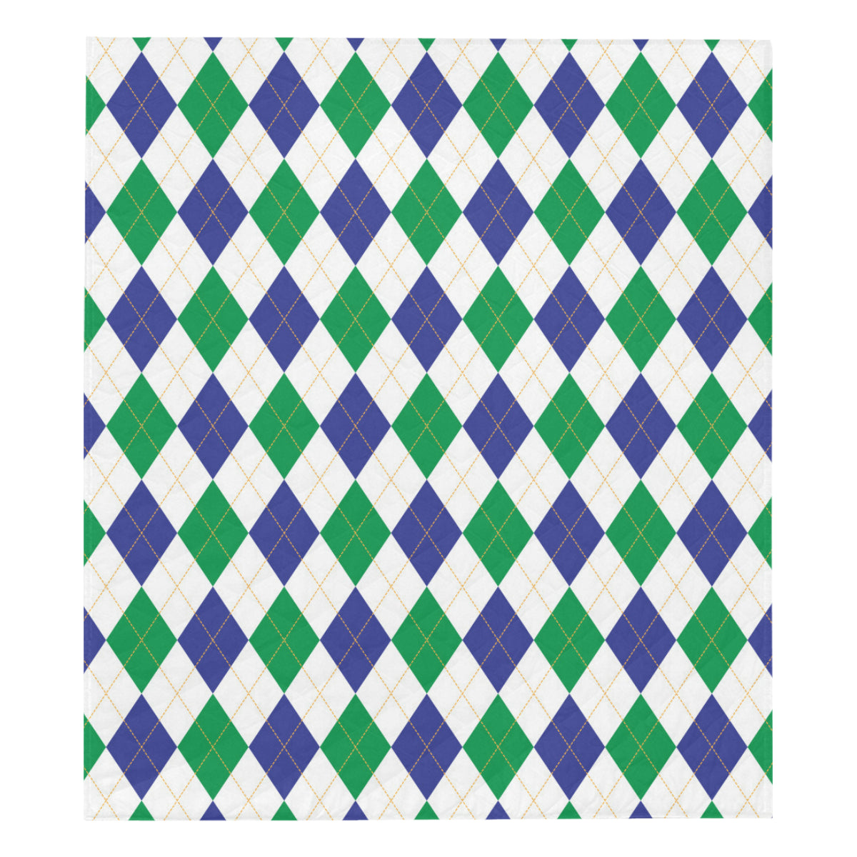Argyle Green Blue Pattern Print Design 03 Premium Quilt