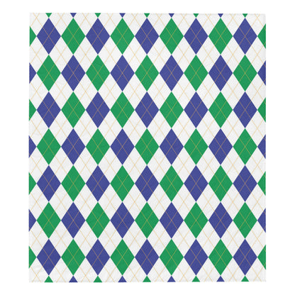 Argyle Green Blue Pattern Print Design 03 Premium Quilt
