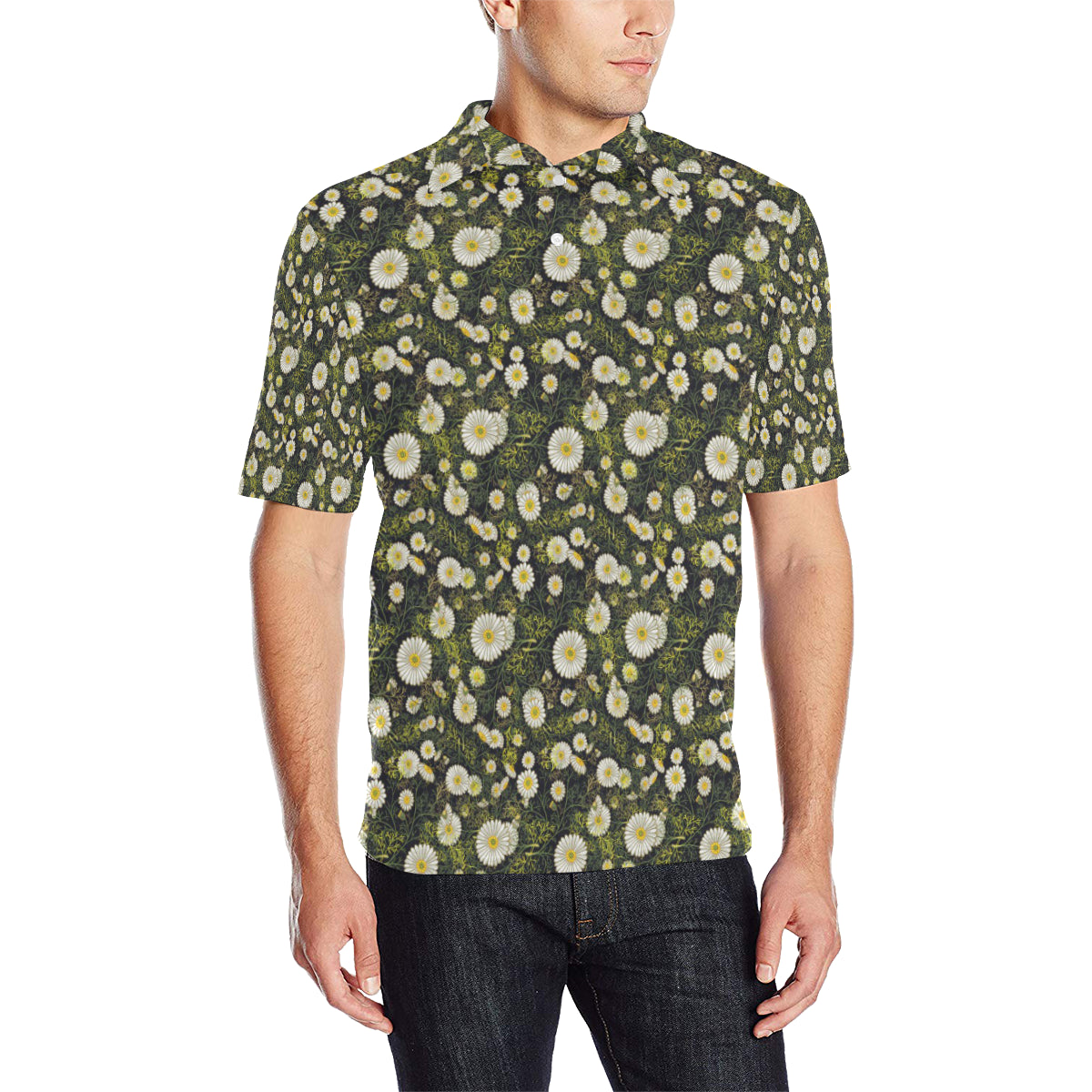 Daisy Pattern Print Design 03 Men Polo Shirt