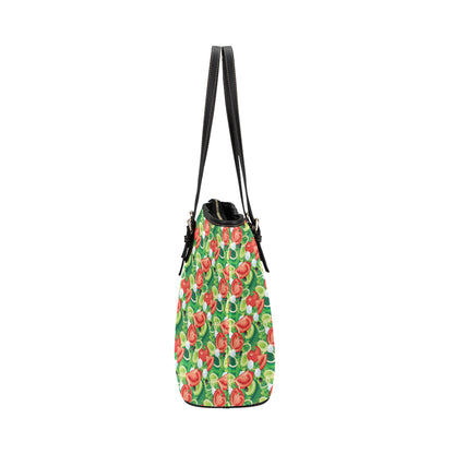 Vegan Salad Themed Design Print Leather Tote Bag