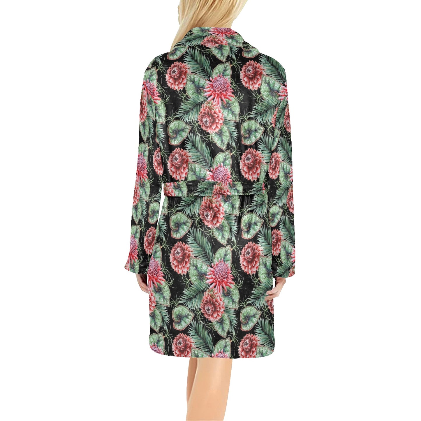 Dahlia Pattern Print Design DH06 Women's Fleece Robe