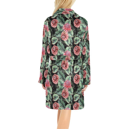 Dahlia Pattern Print Design DH06 Women's Fleece Robe