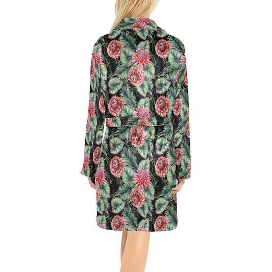 Dahlia Pattern Print Design DH06 Women's Fleece Robe