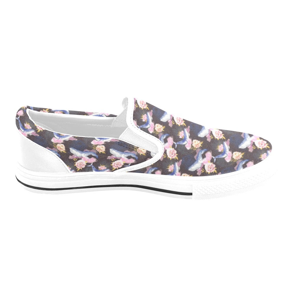 Blue Whale Print Design LKS401 White Slip Ons Canvas Women's Shoes