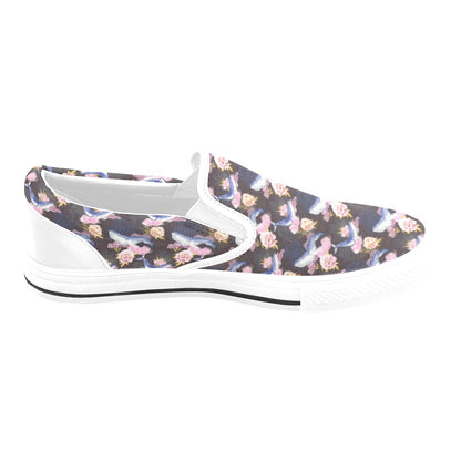 Blue Whale Print Design LKS401 White Slip Ons Canvas Women's Shoes