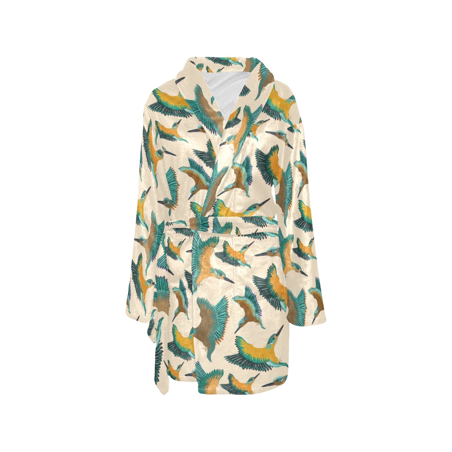 Kingfisher Pattern Print Design 02 Women's Fleece Robe