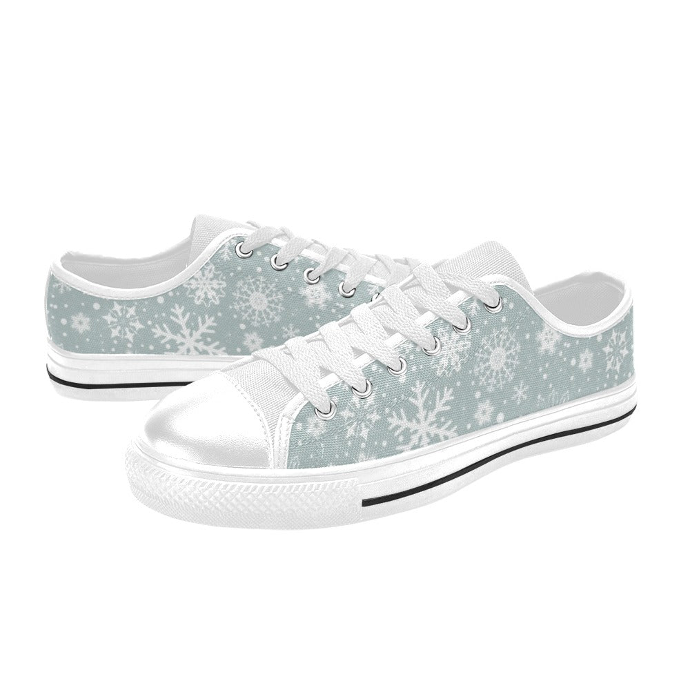 Snowflake Print Design LKS303 Women's White Low Top Shoes