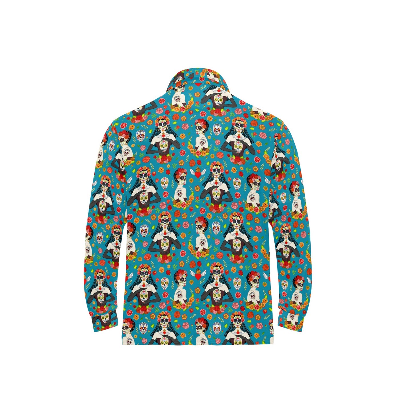 Day of the Dead Old School Girl Design Long Sleeve Polo Shirt For Men's