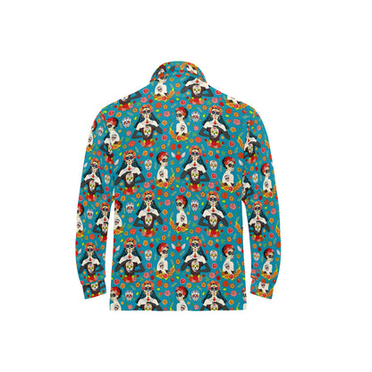 Day of the Dead Old School Girl Design Long Sleeve Polo Shirt For Men's