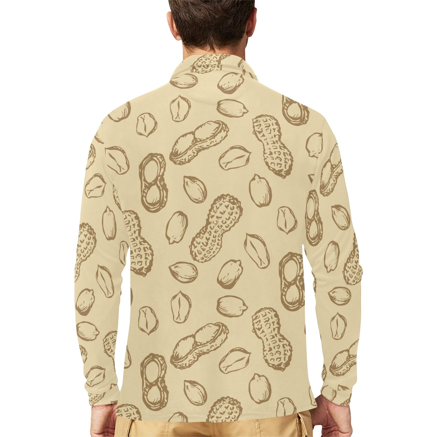 Peanut Pattern Print Design A02 Long Sleeve Polo Shirt For Men's