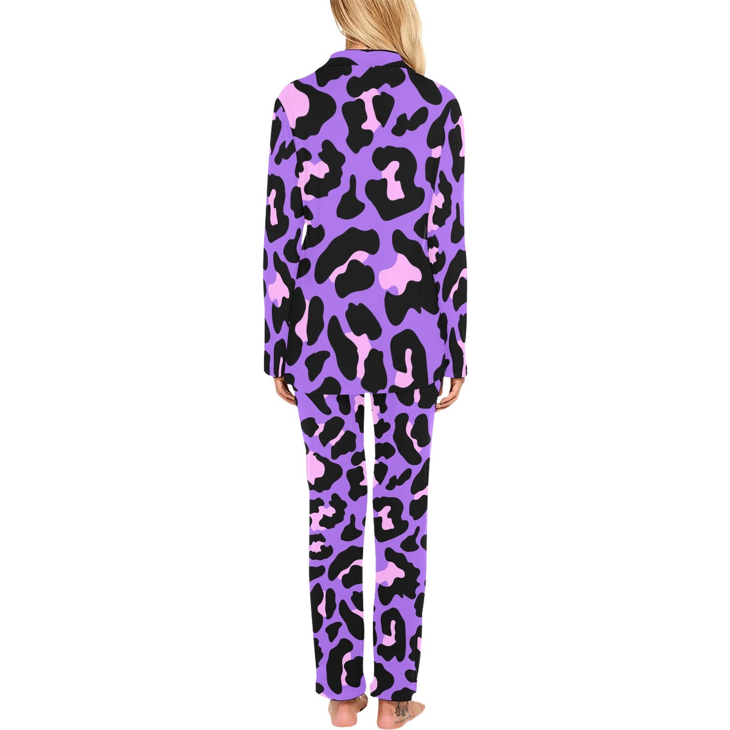 Cheetah Purple Neon Print Pattern Women's Long Pajama Set