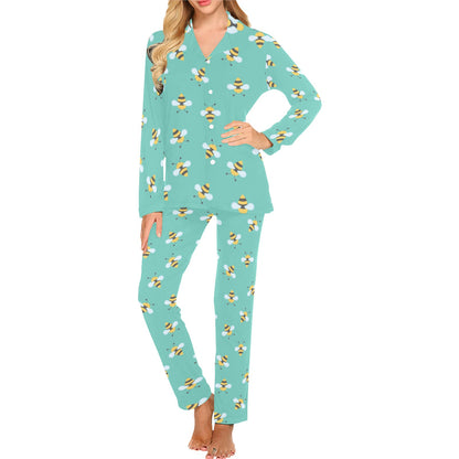 Bee Pattern Print Design 01 Women's Long Pajama Set