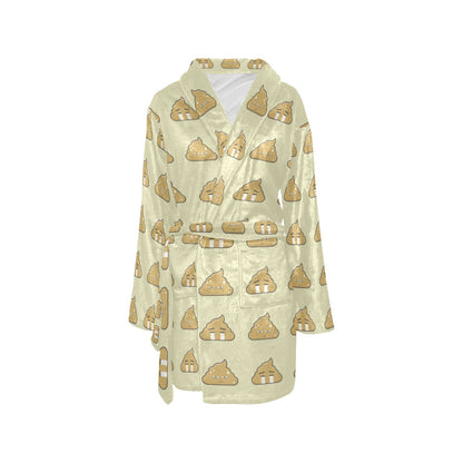 Poop Emoji Pattern Print Design A04 Women's Fleece Robe