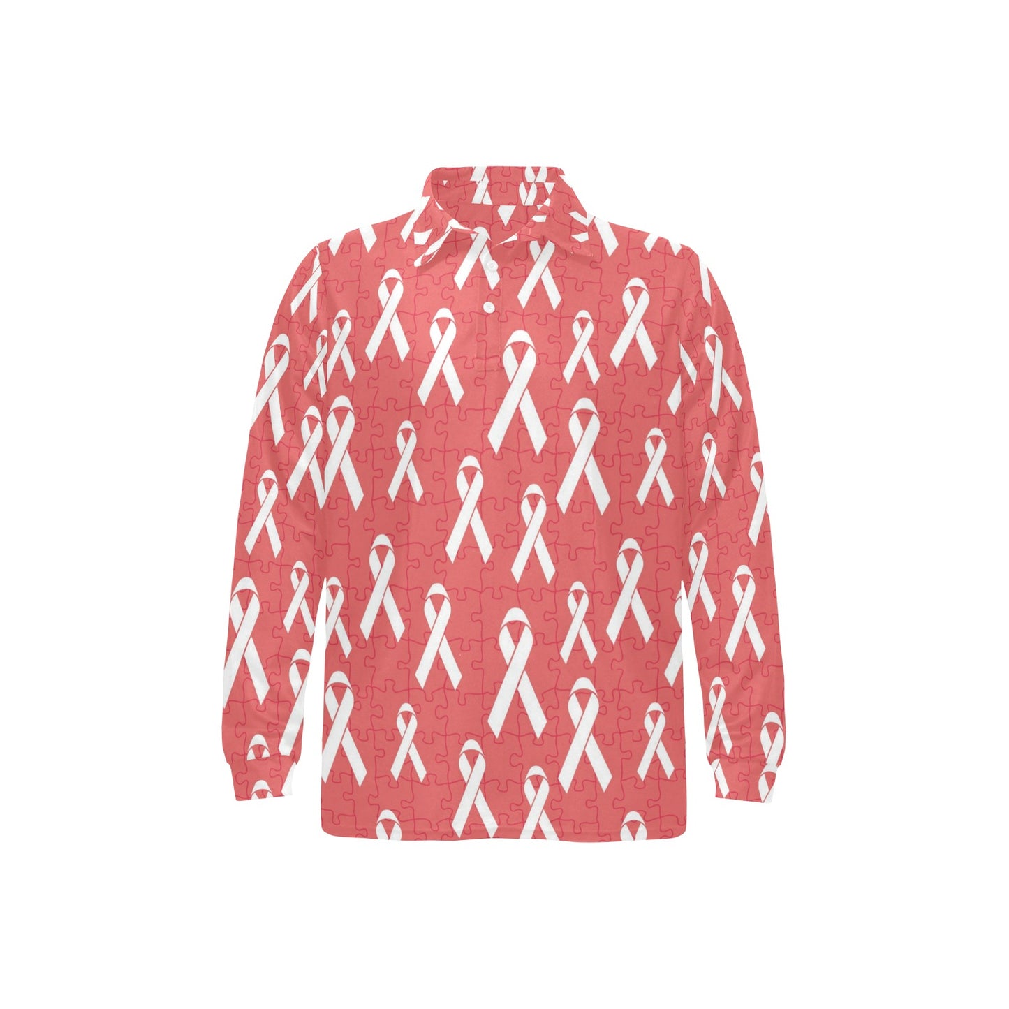 Autism Awareness Ribbon Design Print Long Sleeve Polo Shirt For Men's