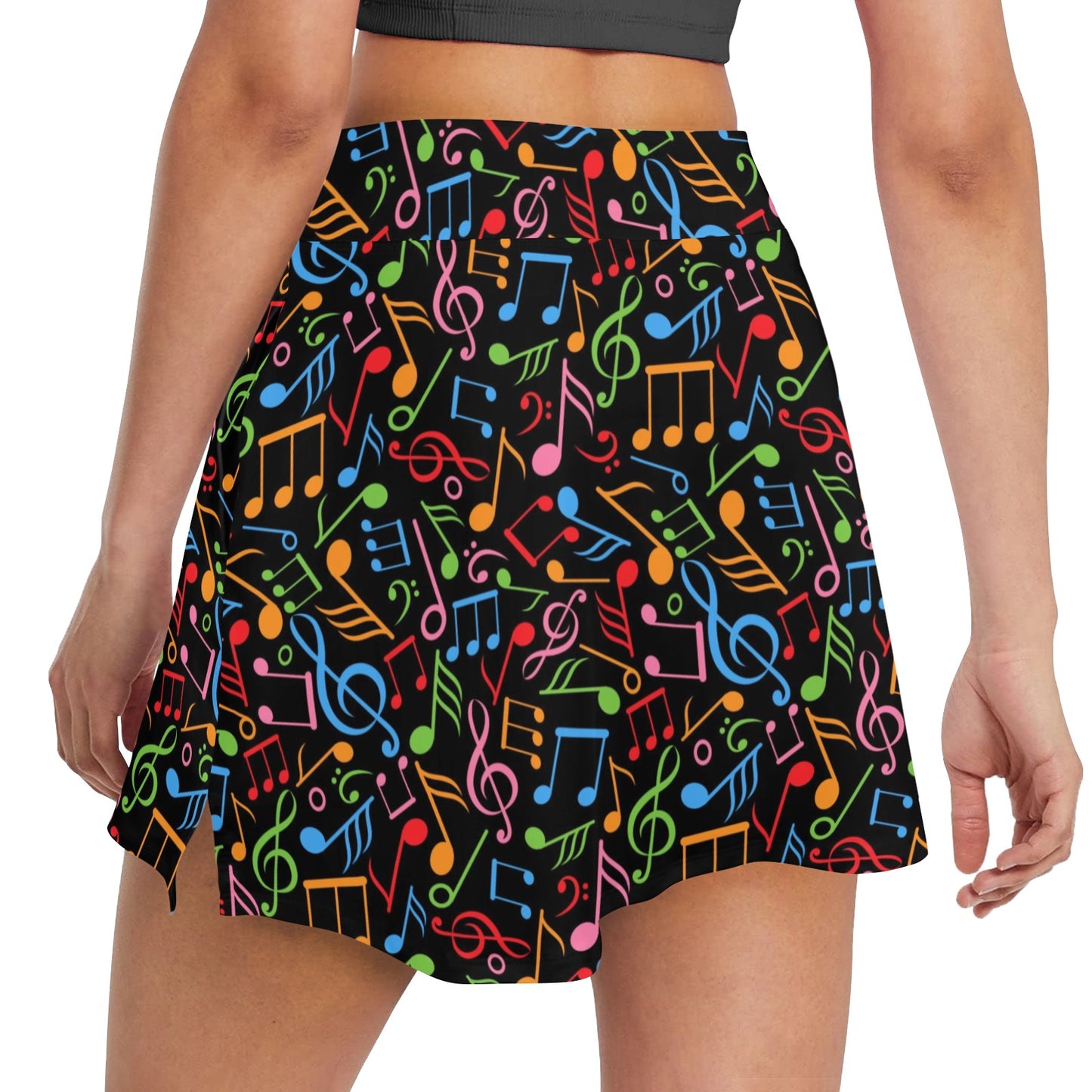 Music Note Colorful Themed Print Women's Golf Skirt with Pocket