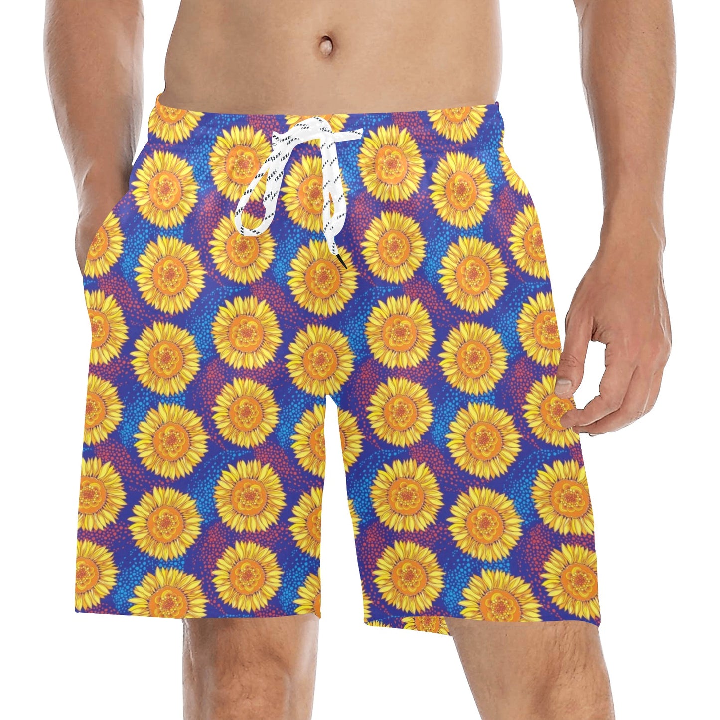 Sunflower Hand Drawn Style Print Men's Swim Trunks Beach Shorts