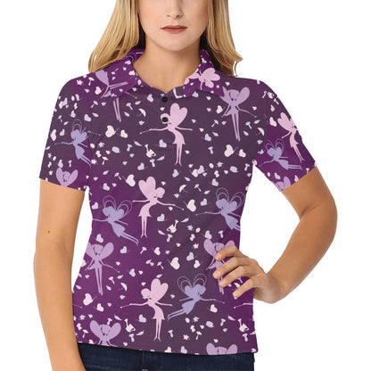 Fairy Pink Print Pattern Women's Polo Shirt