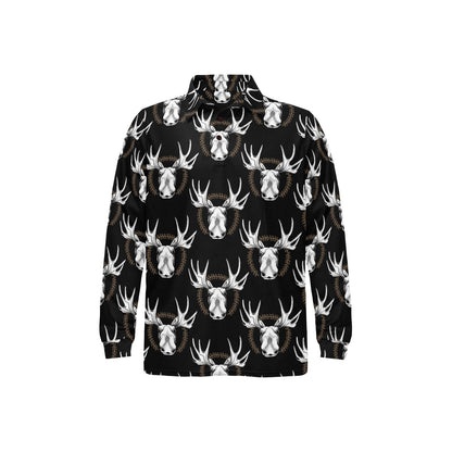 Moose Pattern Print Design 02 Long Sleeve Polo Shirt For Men's