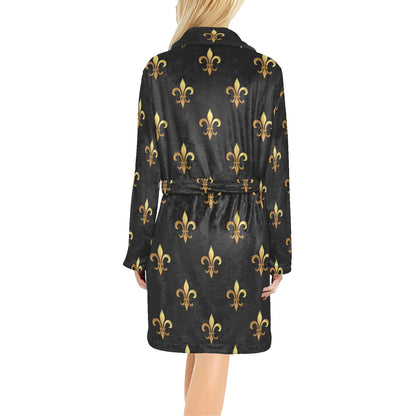 Fleur De Lis Gold Pattern Print Design 03 Women's Fleece Robe