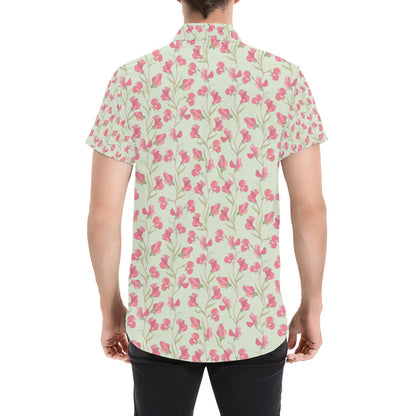 Sweet Pea Print Design LKS301 Men Short Sleeve Button Up Shirt