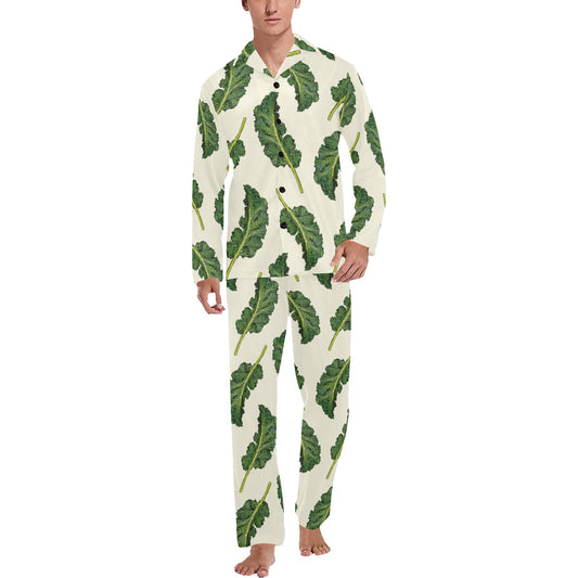 Kale Pattern Print Design 03 Men's Long Pajama Set