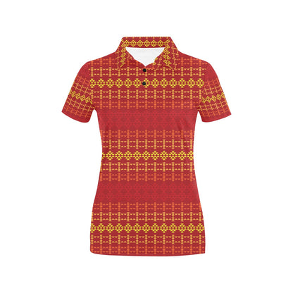 Southwest Red Gold Design Themed Print Women's Polo Shirt