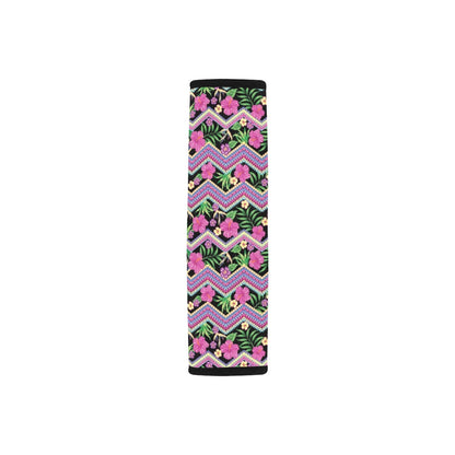 Hibiscus Pink Zigzag Line Pattern Design LKS307 Car Seat Belt Cover