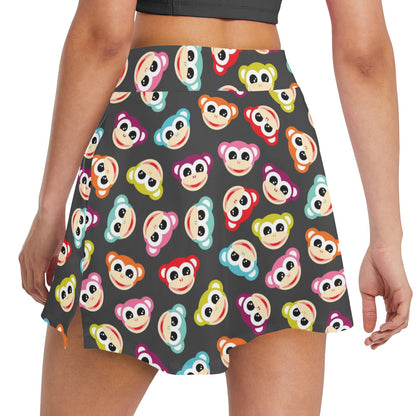 Monkey Head Design Themed Print 17" Golf & Pickleball Skort with Pockets