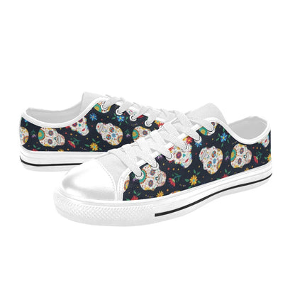 Sugar Skull Print Design LKS305 Women's White Low Top Shoes